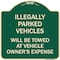 Signmission Illegally Parked Vehicles Towed Owners Expense Heavy-Gauge Alum Sign, 18" L, 18" H, G-1818-23897 A-DES-G-1818-23897 - alternate 1